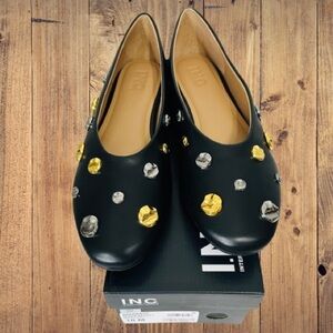 INC International Concepts Women’s Rachany Hardware Flats Black Smooth 10M